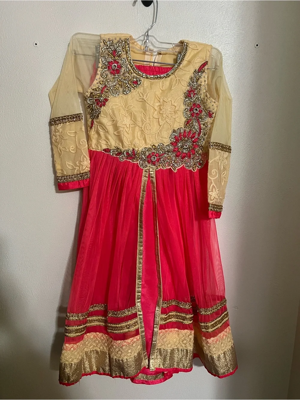 NO BRAND Anarkai Mastani Churidar Dress Suit 2 Pieces Hot Pink‎ Gold Girl's Sz M
